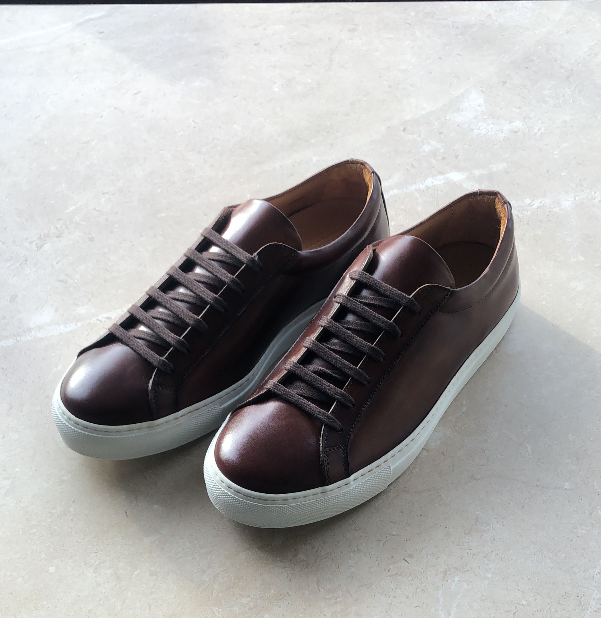 SF-01 v2 Low Top Leather Sneakers - Anticato Calfskin Tan White Sole - Size 42